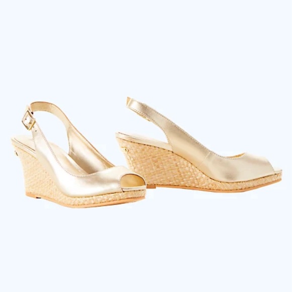 Lilly Pulitzer Gold Wedge Sandals - Picture 2 of 7